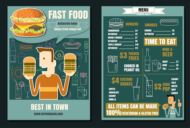 Брошюра или плакат Ресторан быстрого питания бургер меню с людьми векторный формат eps10