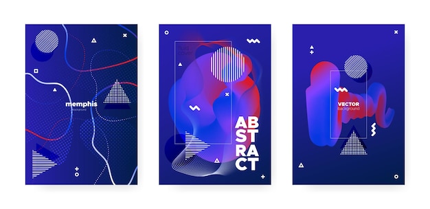 Brochure set with abstract liquid shapes and memphis elements