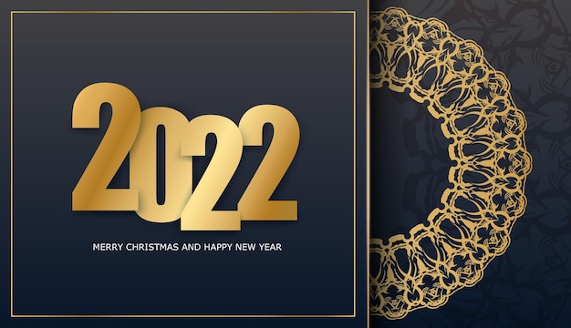 Brochure sjabloon 2022 gelukkig nieuwjaar zwarte kleur met vintage gouden patroon