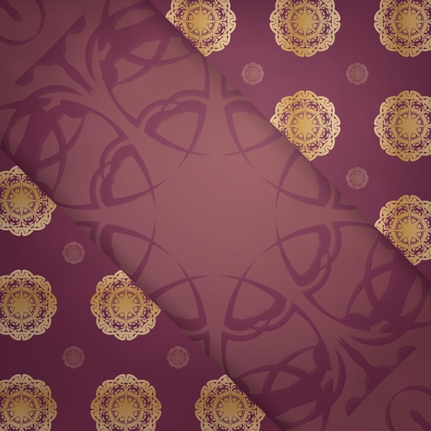 Brochure sjabloon bordeaux kleur met mandala gouden sieraad voor uw merk.