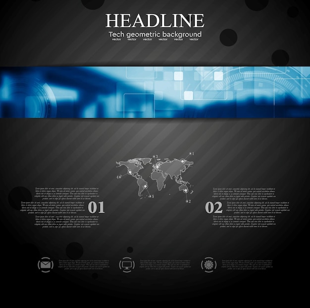 Modello tecnico di brochure con banner di intestazione web blu