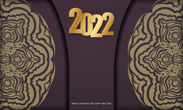 Modello di brochure 2022 felice anno nuovo colore bordeaux con ornamento d'oro vintage