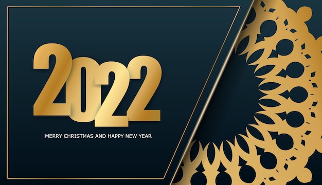 Modello di brochure 2022 buon natale blu scuro con motivo oro invernale