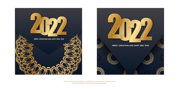 Brochure template 2022 Merry christmas and Happy new year black color with abstract golden pattern