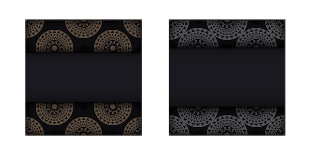 Brochure template black color with mandala pattern