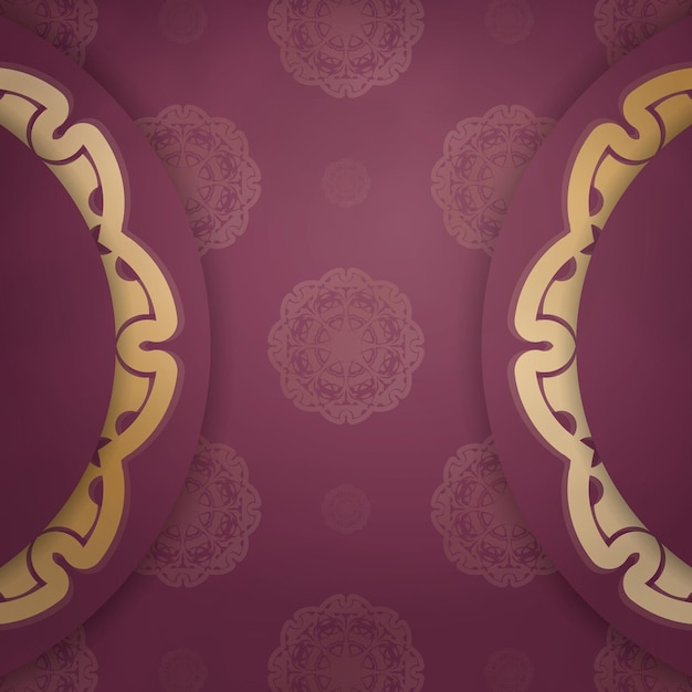 Brochure template burgundy with greek gold pattern for your design.