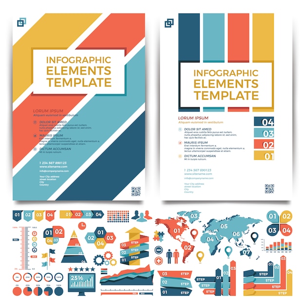 Brochure template design. Cover layout and infographics.