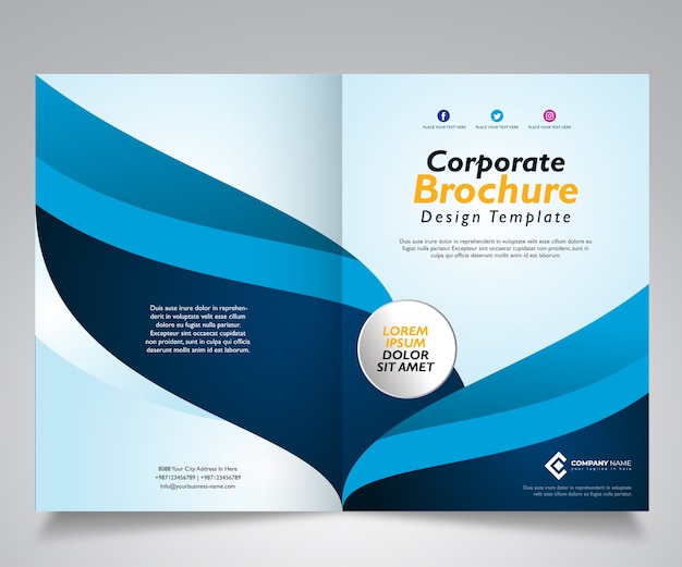 Modello di progettazione brochure con design onda blu