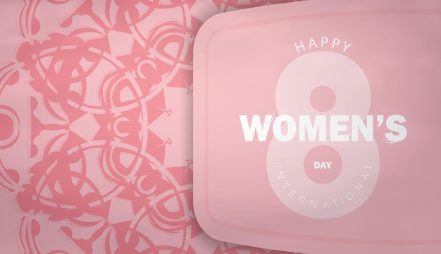 Brochure template international womens day pink color with vintage ornament