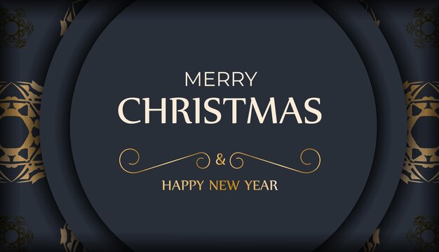 브로셔 템플릿 메리 크리스마스와 새해 복 많이 받으세요 짙은 파란색과 추상적인 금색 패턴