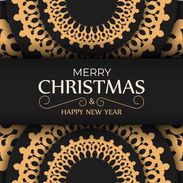 Brochure template Merry christmas black color with luxury orange pattern