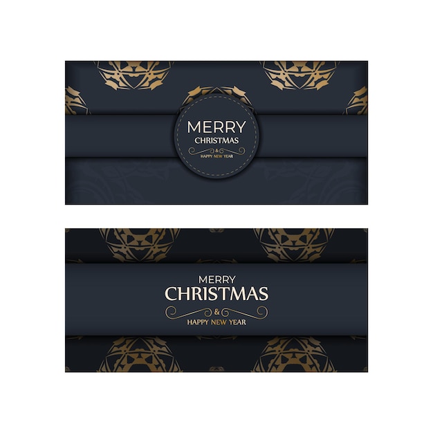 Brochure template merry christmas dark blue color with vintage gold ornament