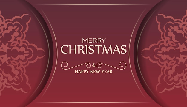 Brochure template Merry Christmas and Happy New Year Red color with vintage pattern