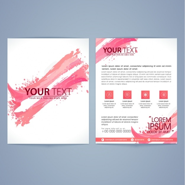 Vector brochure template with pink paint stains