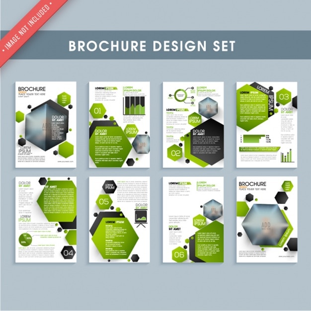 Vector brochure templates with green and black hexagons