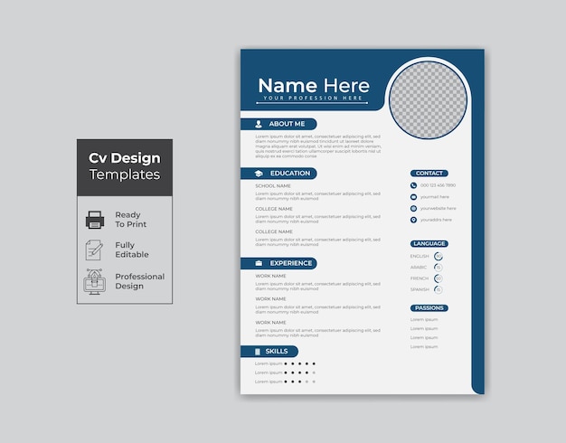 a brochure with a blue and white background