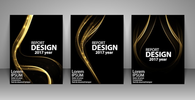 Vector brochure with futuristic gold light wave.