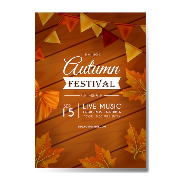 Brochure with wood brown background for autumn fest