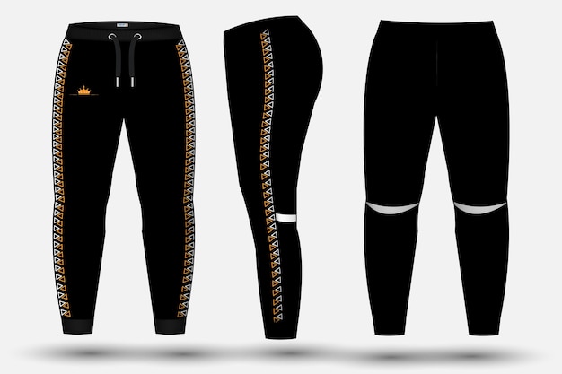 Vector broek broek ontwerpsjabloon en technische mode-illustratie voor broek en joggingbroek mockup