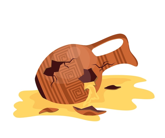 Broken Ancient Vase Old greek jar vector Cartoon clay pottery pot icon Cracked greek pitcher