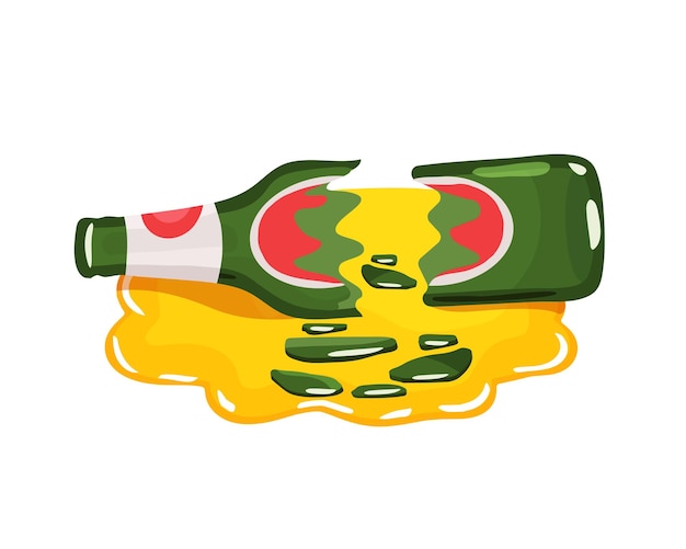 A broken beer bottle shards on the floor alcoholic beverage vector illustration