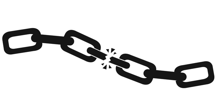 Broken chain link symbolizing weakness or separation