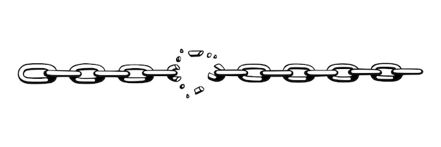 Vettore catena spezzata con frantumi come simbolo di forza e libertà schizzo di catene metalliche