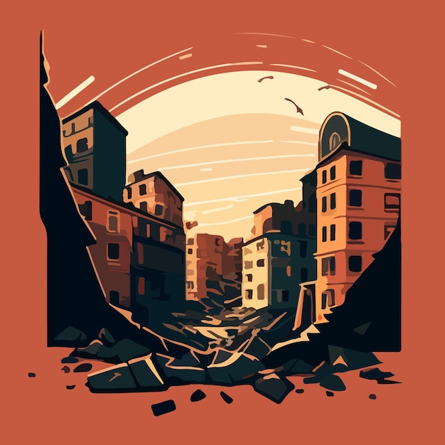 Broken city for earthquake vector illustration