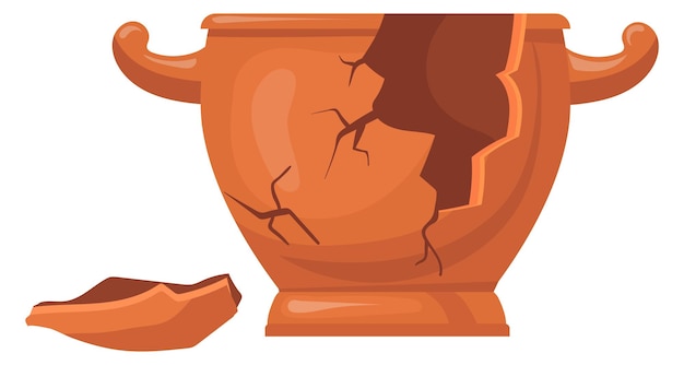 Broken clay pot Damaged ceramics cartoon icon