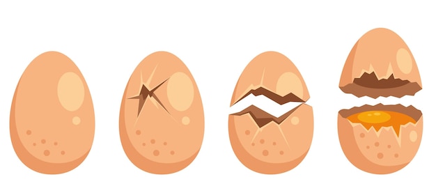 Broken cracks breaking egg hatching steps whole and broken abstract concept set