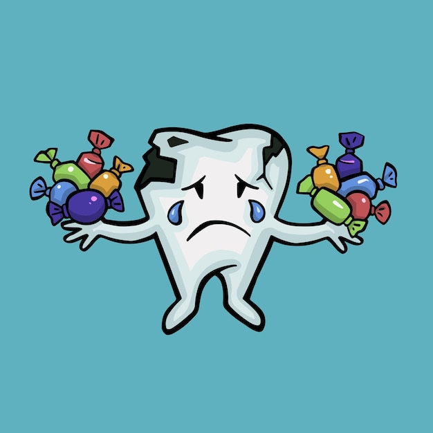 broken diseased tooth eating sweets oral hygiene vector