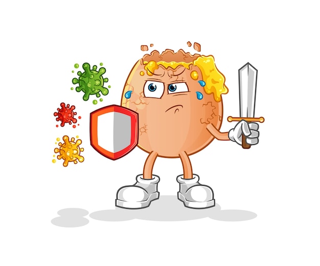 Broken egg against viruses cartoon. cartoon mascot vector