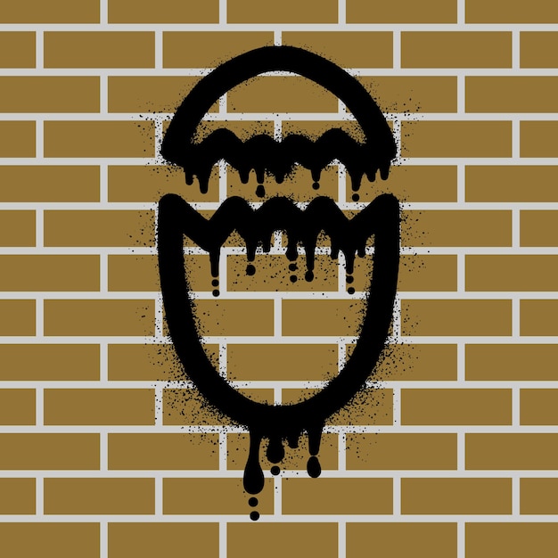 Vector broken egg graffiti with black spray paint on brick wall background