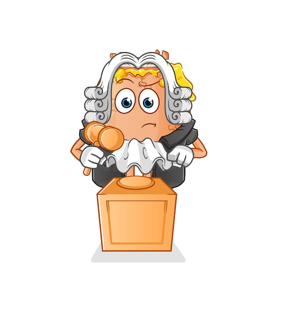 Broken egg judge holds gavel. character vector