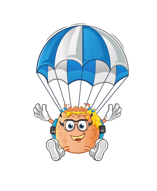 Разбитое яйцо прыгает с парашютом. мультфильм талисман вектор