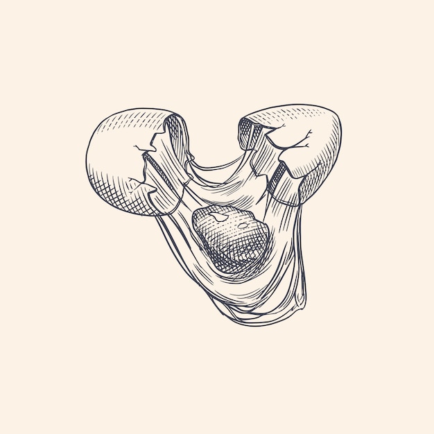 卵黄と殻付きの壊れた卵。農産物。刻まれた手描きのレトロなビンテージスケッチ。木版画のスタイル。メニューやポスターのイラスト。