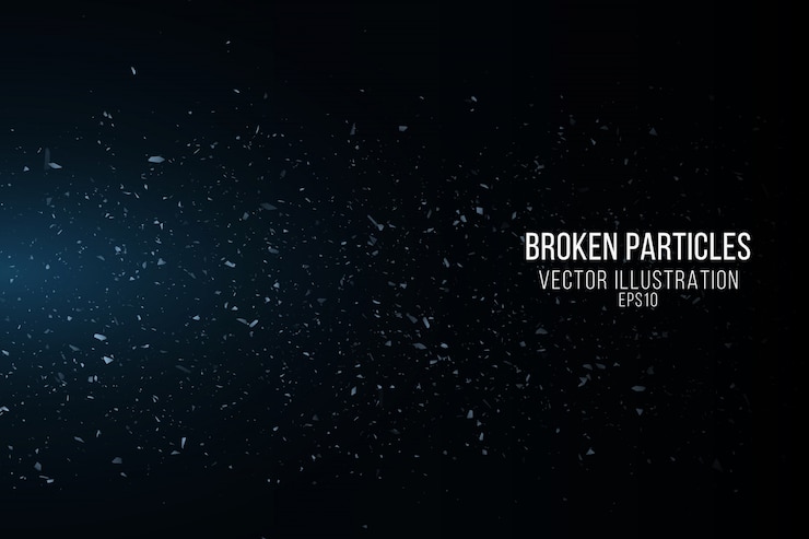 Vector broken glass effect with small particles isolated on a black background. flying fragments. blue lights. vector illustration