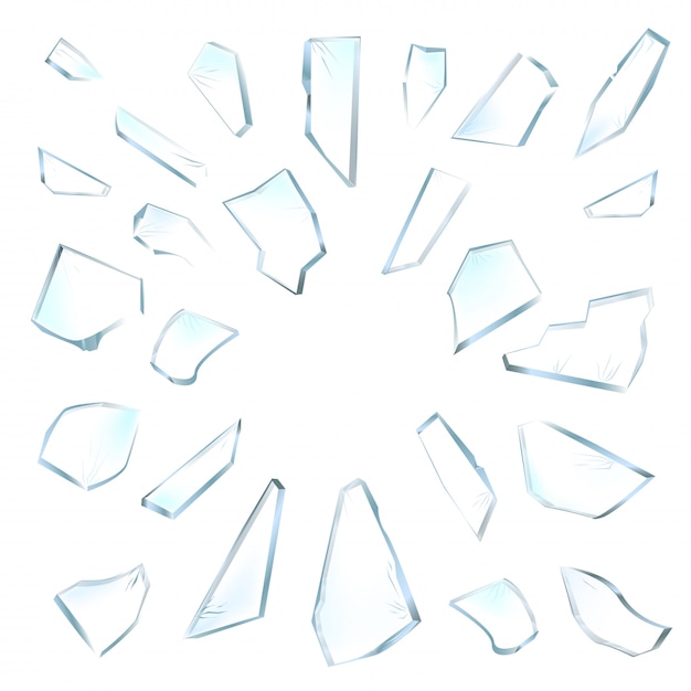 Vector broken glass pieces. shattered glass on white background.  realistic illustration