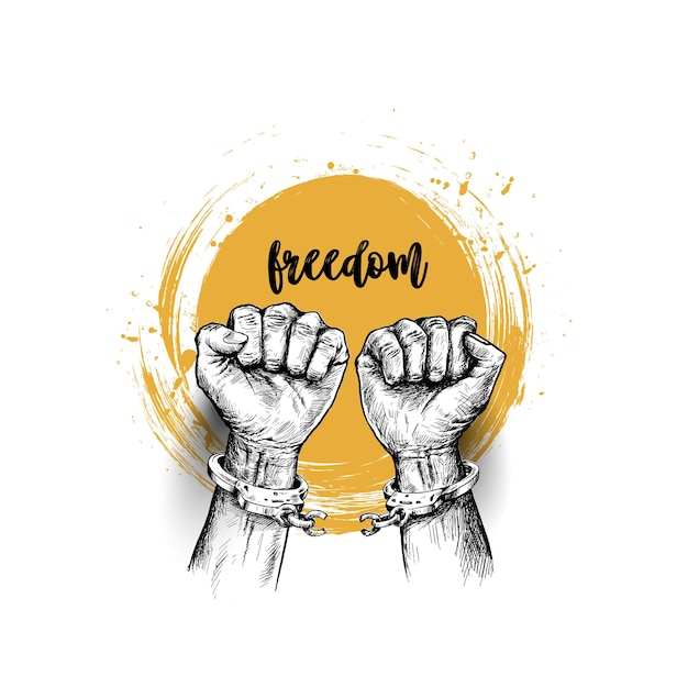 Broken handcuff freedom concept hand drawn sketch vector illustration