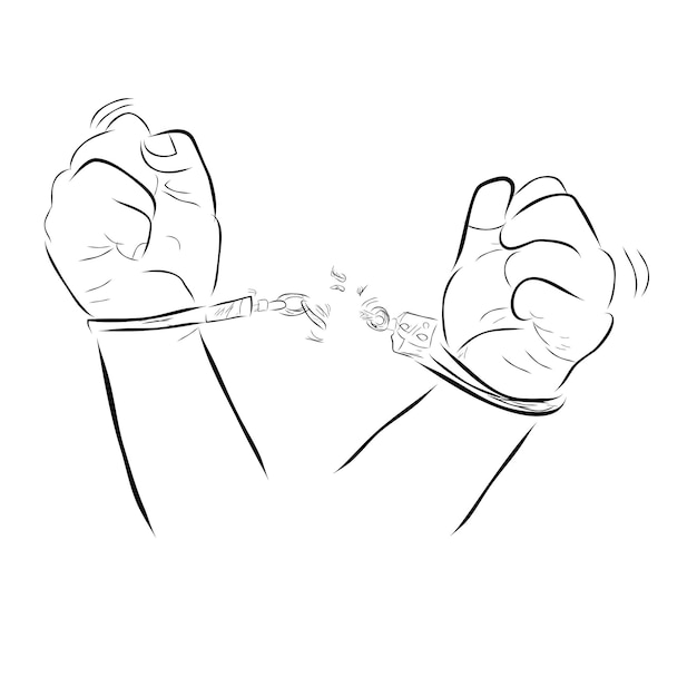 Vector broken handcuff man under arrest simple vector hand draw sketch doodle simple illustration