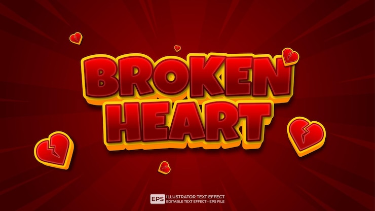 Vector broken heart 3d bewerkbaar teksteffect lettertype