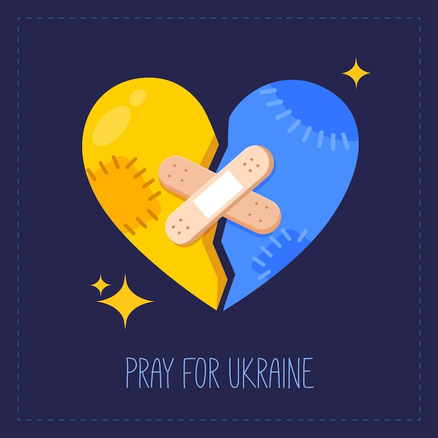 Broken heart in the colors of the flag of Ukraine