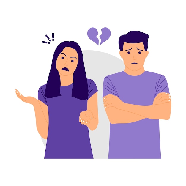 broken heart couple illustration premium vector