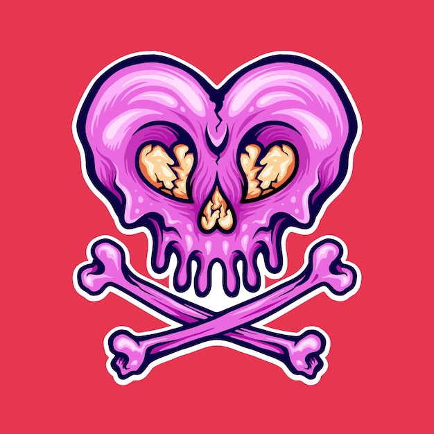 Vector broken heart cracked skull illustrations