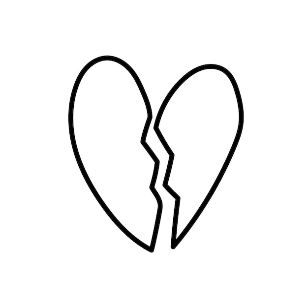 Broken heart, doodle. Isolated on white background