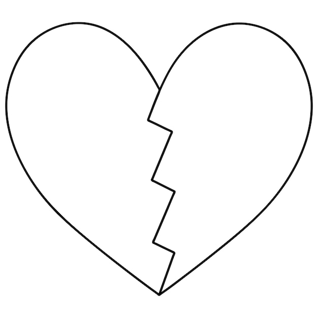 Разбитое сердце в стиле каракулей Эскиз Трещина в середине символа любви Разбитая любовь Сердечная боль