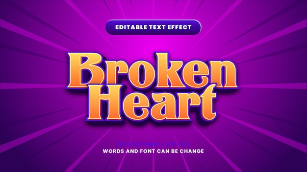 Broken heart editable text effect in modern 3d style