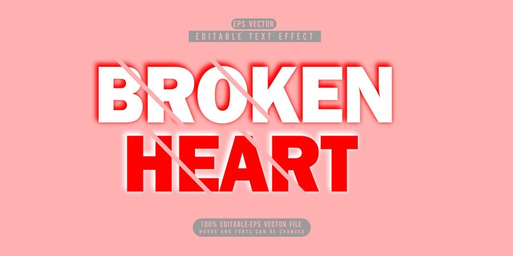 Vector broken heart editable text effect vector