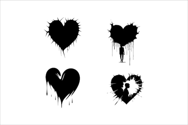 Broken heart gothic vector silhouette set love sign gothic silhouette e cracked grunge silhouette