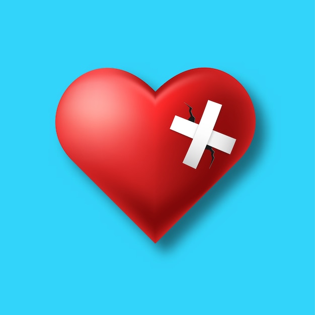 Broken heart isolated on blue background